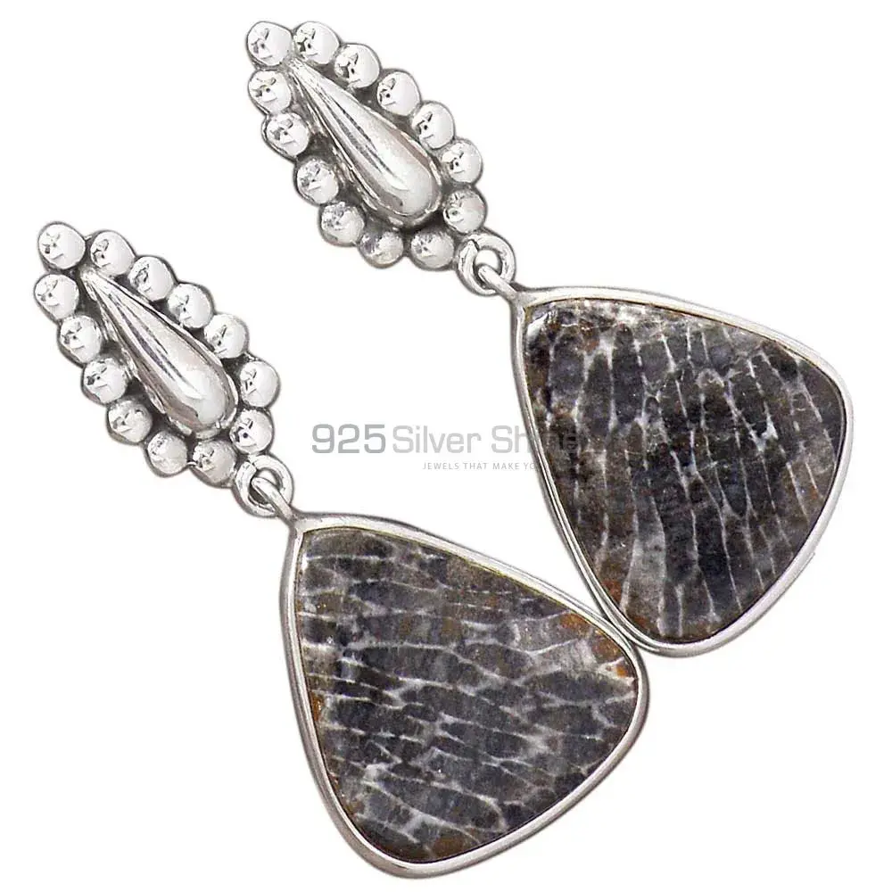 Semi Precious Jasper Gemstone Earrings In Fine 925 Sterling Silver 925SE2188_1