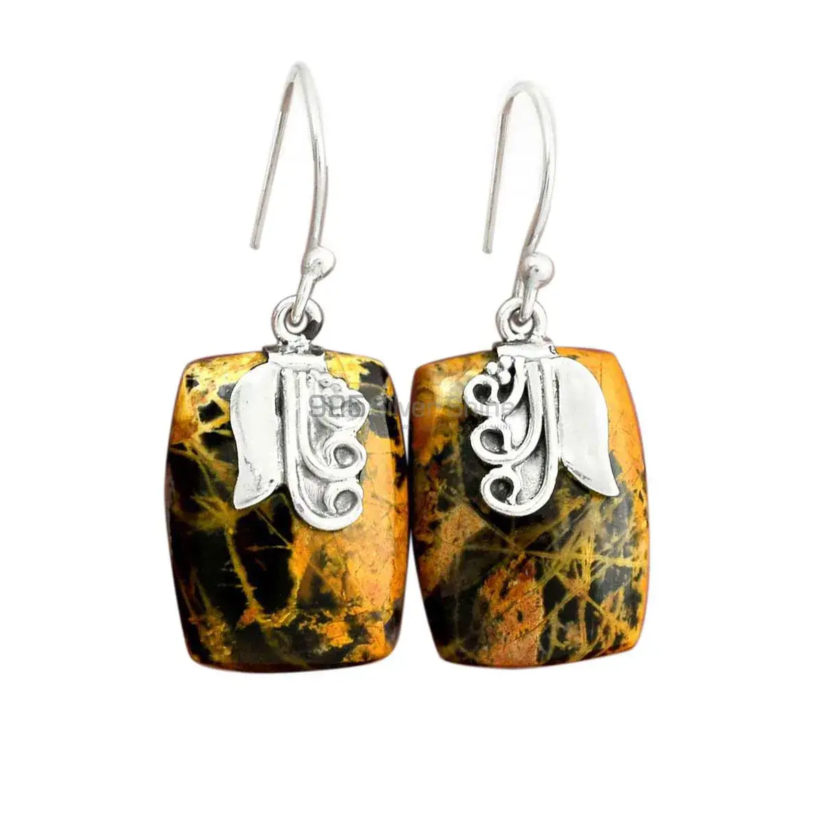 Semi Precious Jasper Gemstone Earrings In Fine 925 Sterling Silver 925SE2504_0