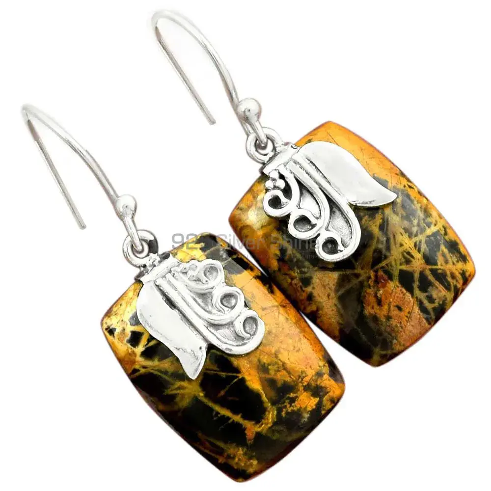 Semi Precious Jasper Gemstone Earrings In Fine 925 Sterling Silver 925SE2504_1