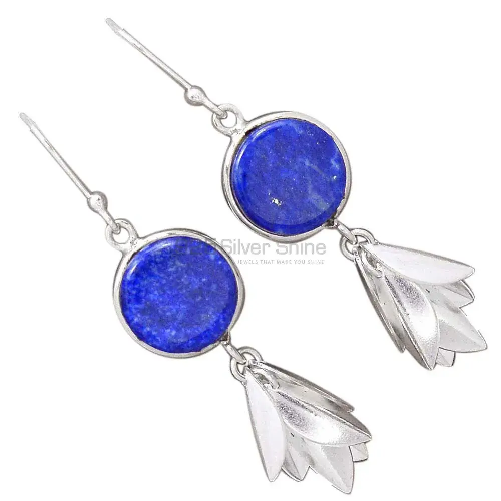 Semi Precious Lapis Gemstone Earrings In Fine 925 Sterling Silver 925SE3059_0