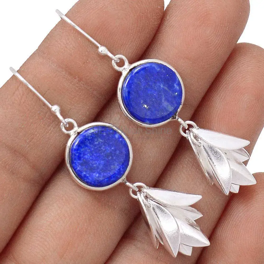 Semi Precious Lapis Gemstone Earrings In Fine 925 Sterling Silver 925SE3059_1