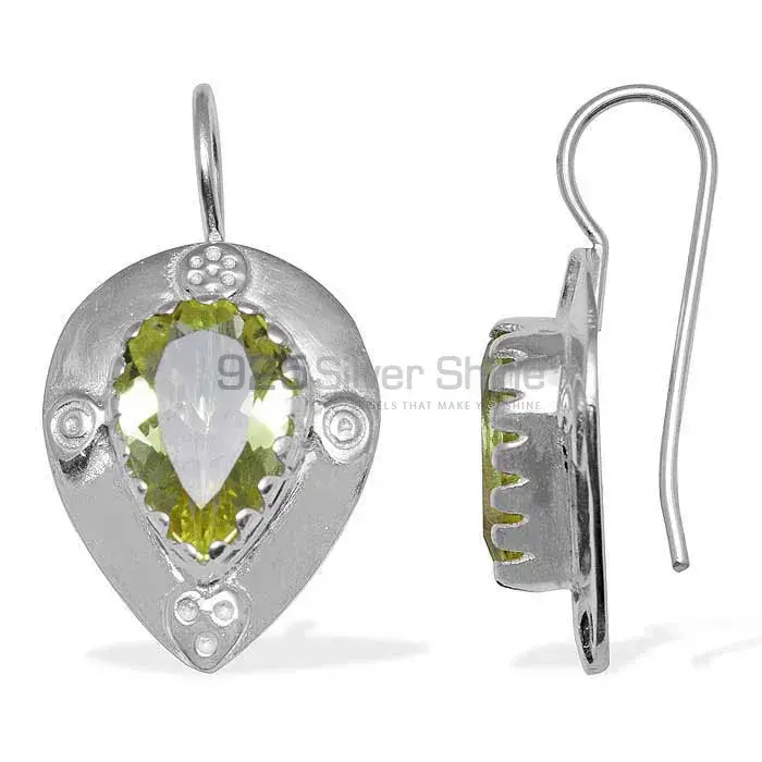 Semi Precious Lemon Quartz Gemstone Earrings In Solid 925 Silver 925SE865