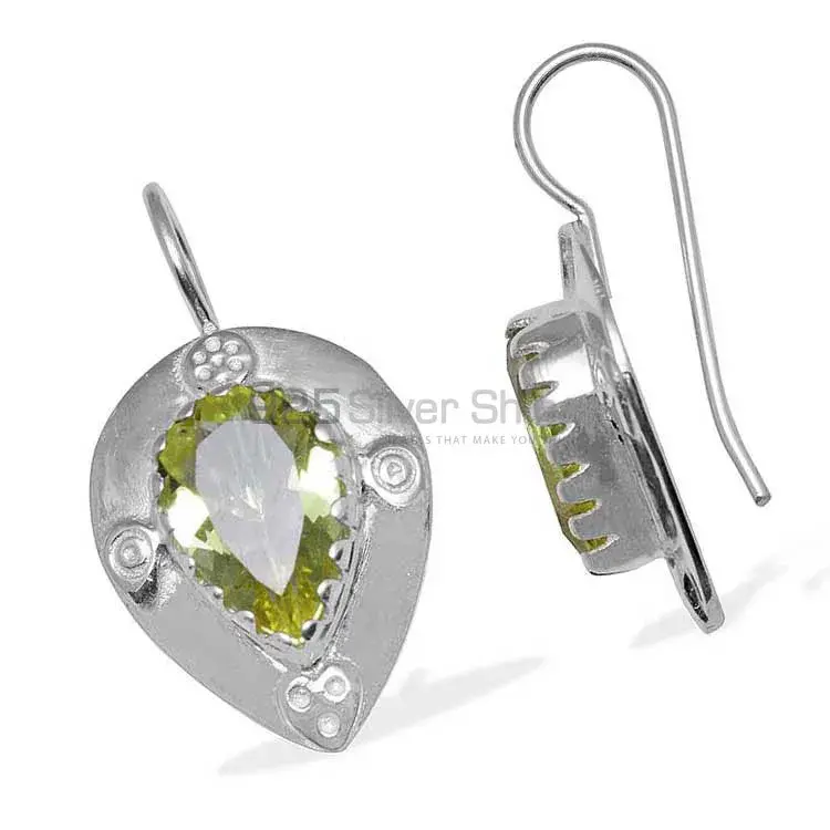 Semi Precious Lemon Quartz Gemstone Earrings In Solid 925 Silver 925SE865_0