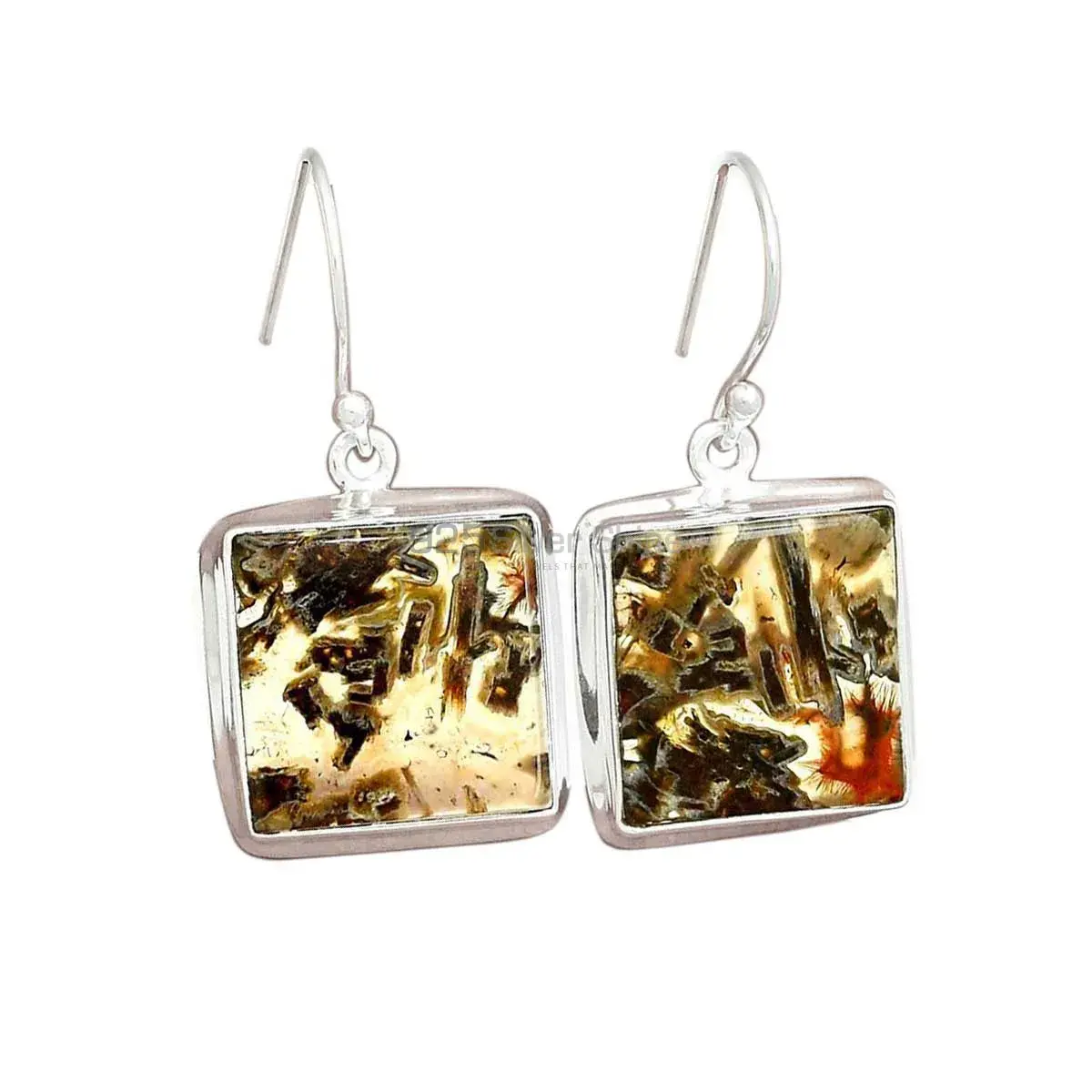 Semi Precious Montana Agate Gemstone Earrings In Fine 925 Sterling Silver 925SE2583_1