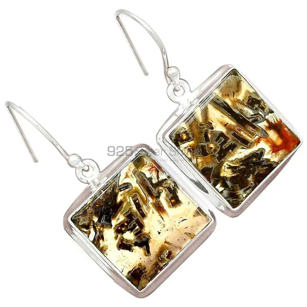 Semi Precious Montana Agate Gemstone Earrings In Fine 925 Sterling Silver 925SE2583_2