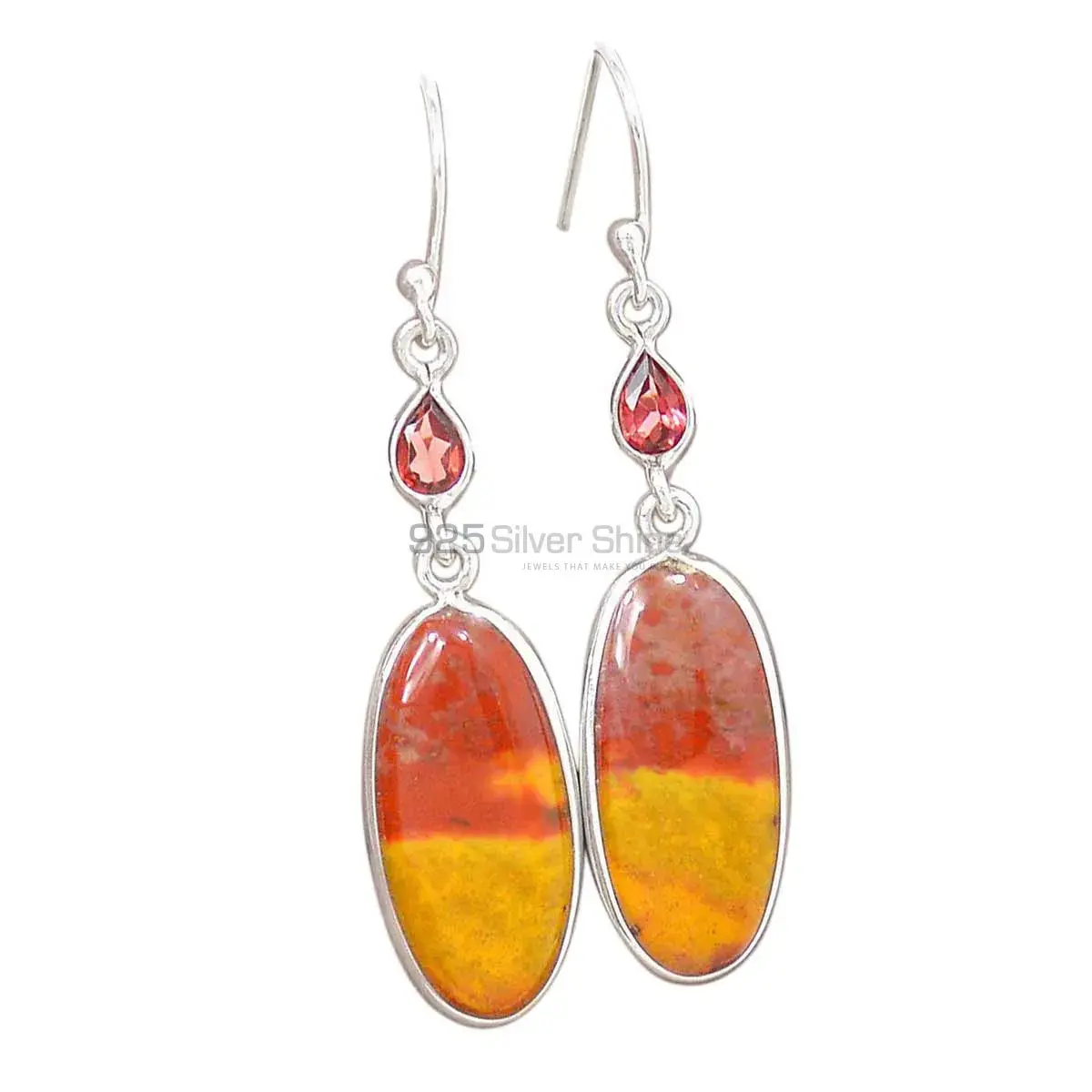 Semi Precious Mookaite, Garnet Gemstone Earrings In 925 Sterling Silver Jewelry 925SE2735