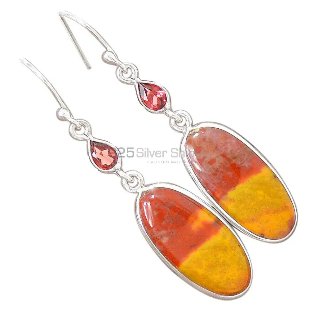 Semi Precious Mookaite, Garnet Gemstone Earrings Exporters In 925 Sterling Silver Jewelry 925SE2735_0