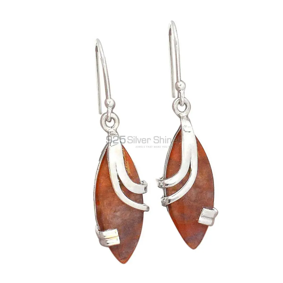 Semi Precious Mookaite Jasper Gemstone Earrings In 925 Sterling Silver 925SE2103