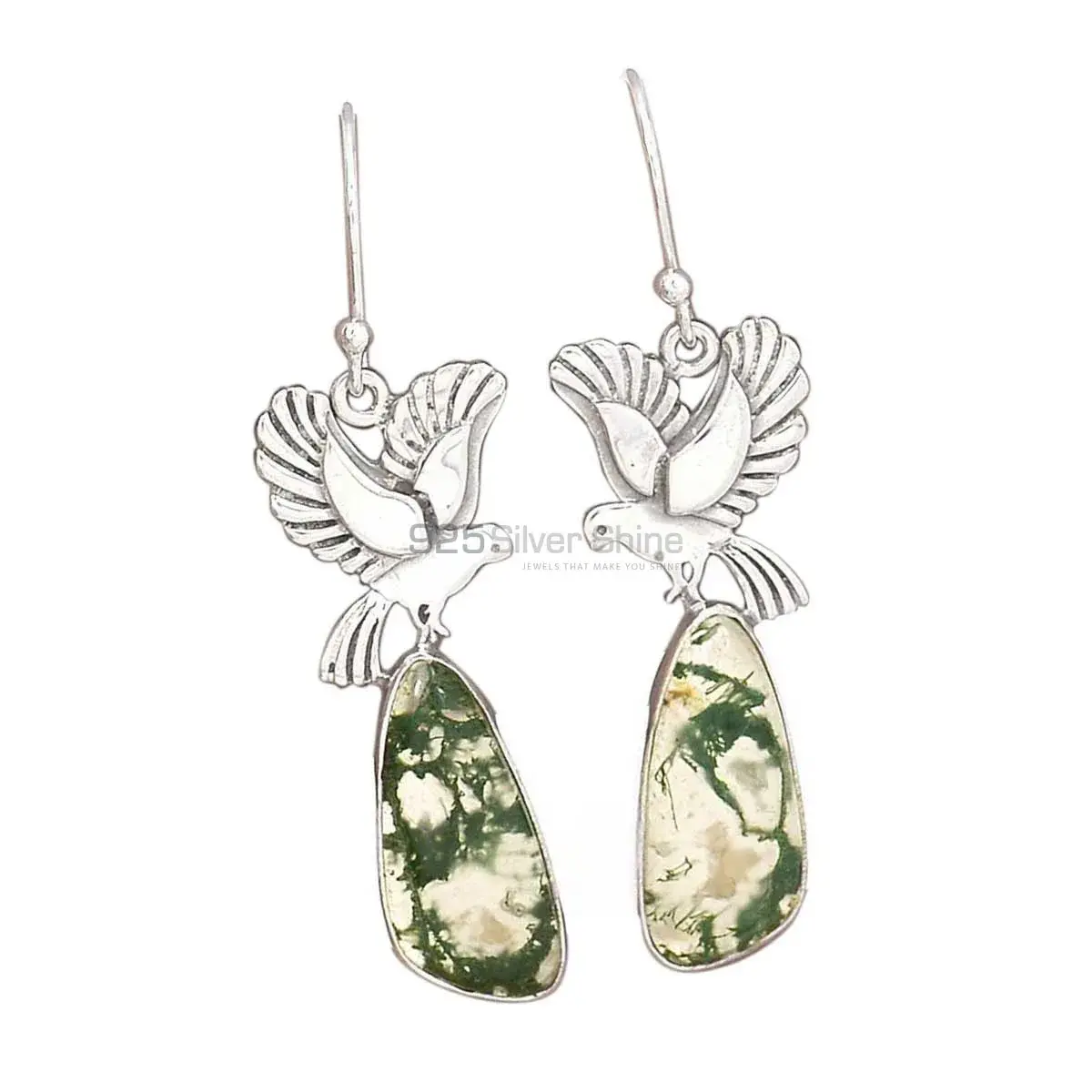 Semi Precious Moos Agate Gemstone Earrings Wholesaler In 925 Sterling Silver Jewelry 925SE2675
