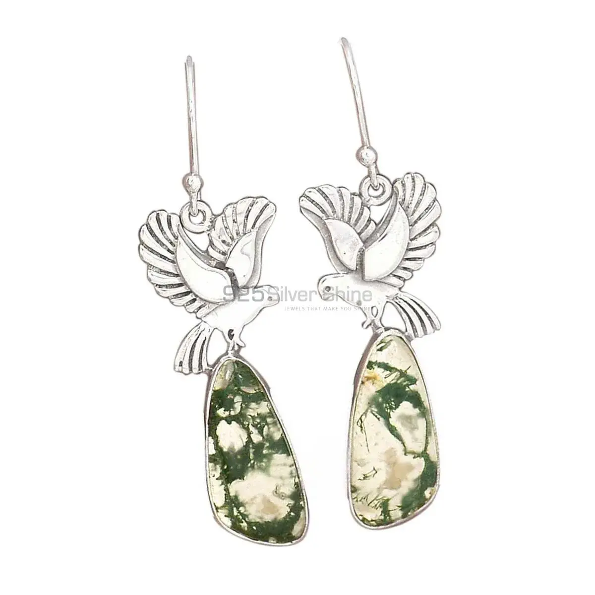 Semi Precious Moos Agate Gemstone Earrings In 925 Sterling Silver Jewelry 925SE2675_0
