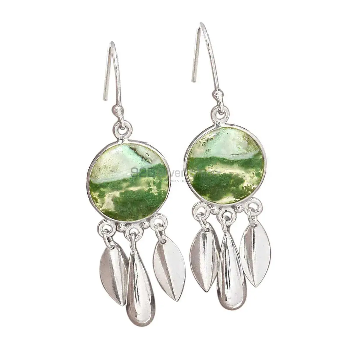 Semi Precious Moss Agate Gemstone Earrings Manufacturer In 925 Sterling Silver Jewelry 925SE2770