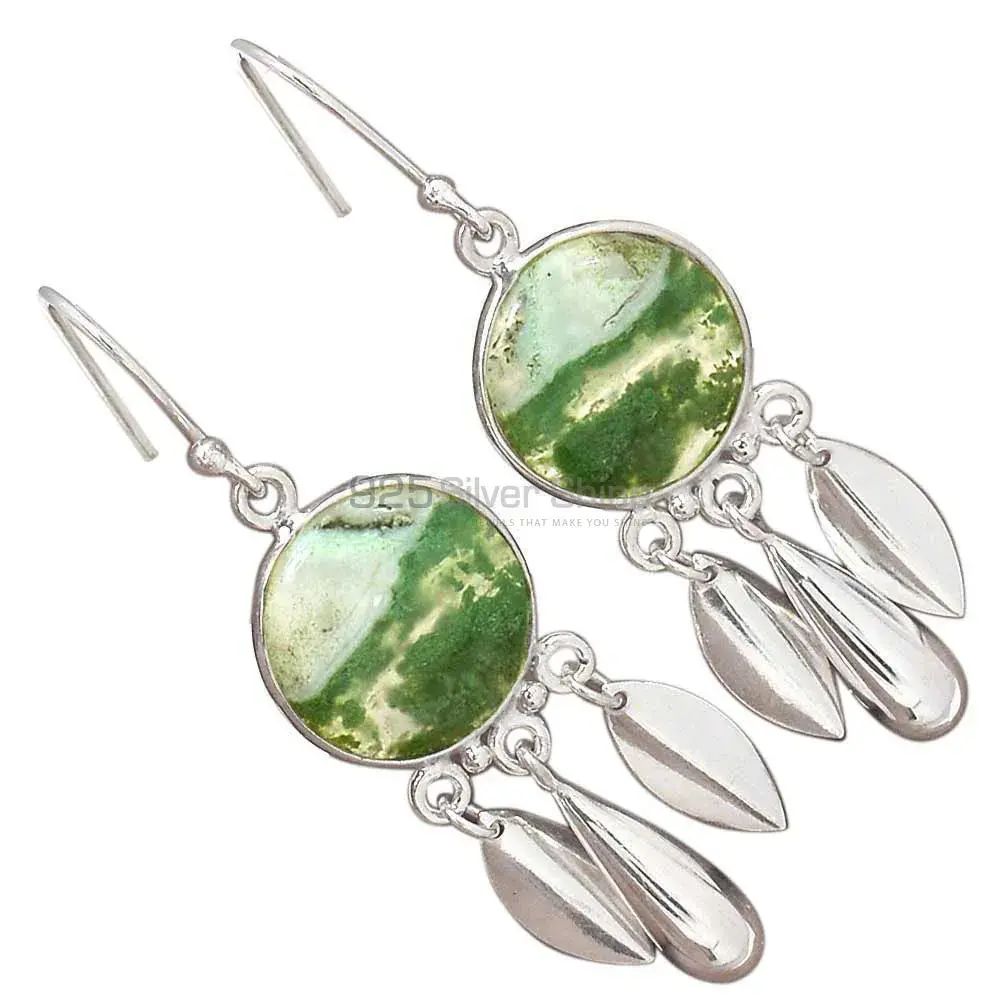Semi Precious Moss Agate Gemstone Earrings Manufacturer In 925 Sterling Silver Jewelry 925SE2770_0