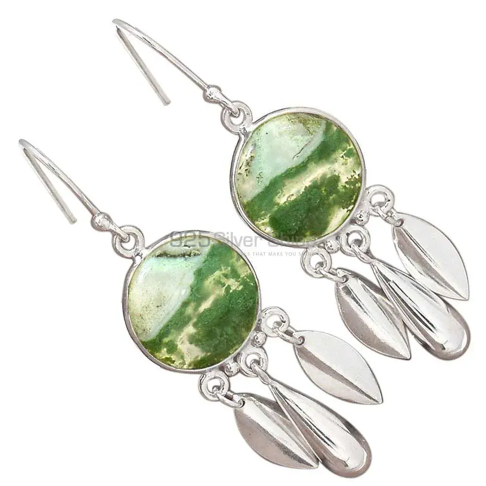 Semi Precious Moss Agate Gemstone Earrings In 925 Sterling Silver Jewelry 925SE2770_1
