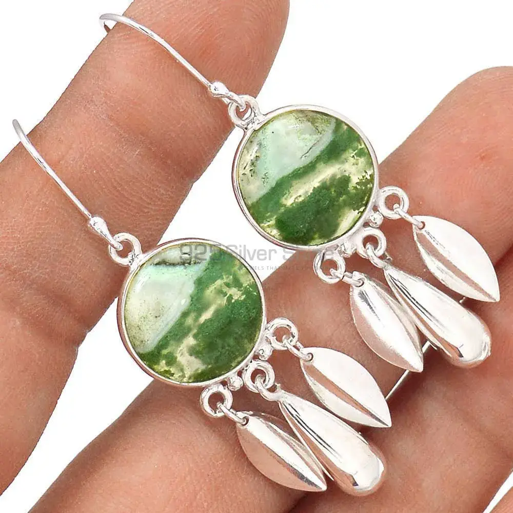 Semi Precious Moss Agate Gemstone Earrings In 925 Sterling Silver Jewelry 925SE2770_2