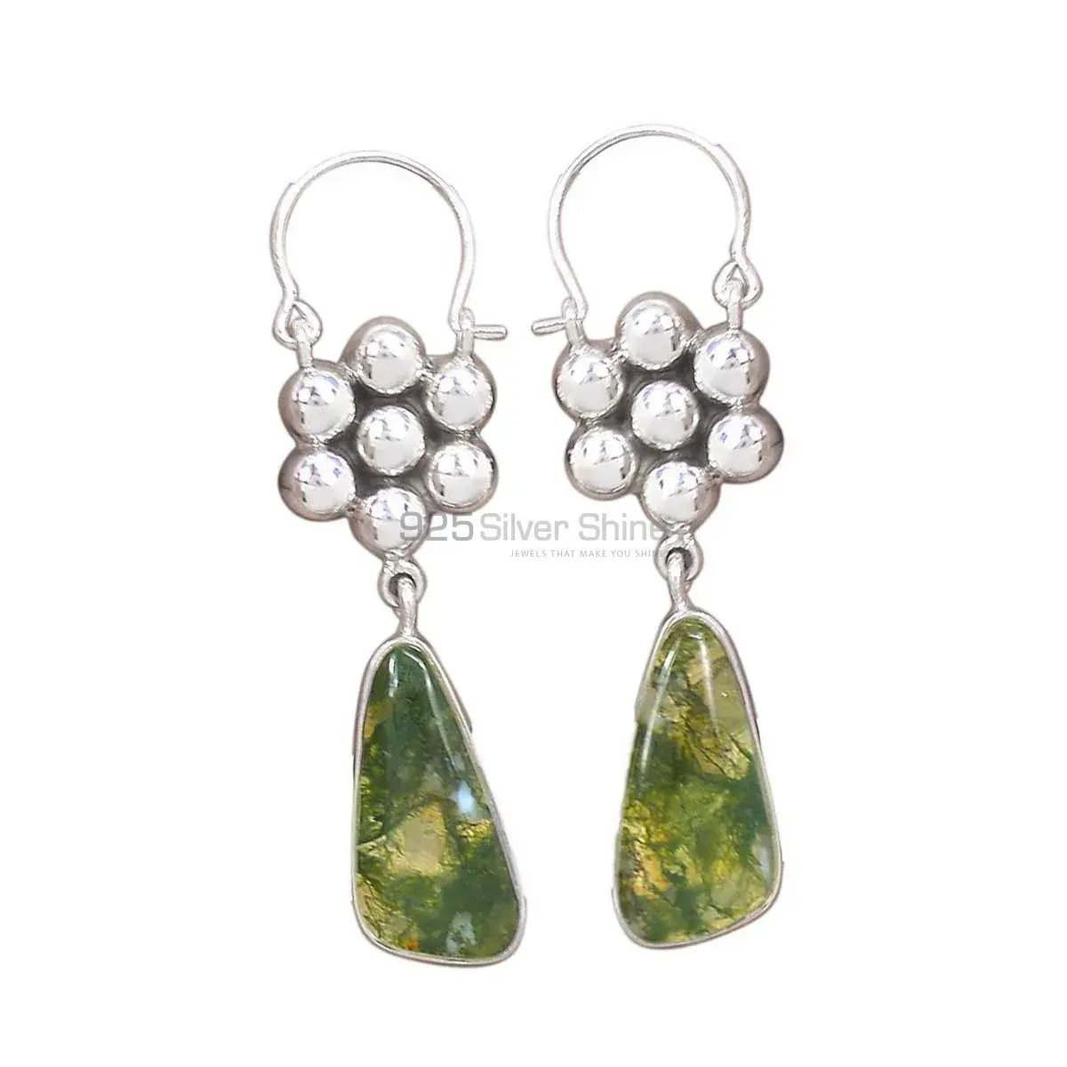 Moss Agate Gemstone Earrings In 925 Sterling Silver Jewelry 925SE3077_0