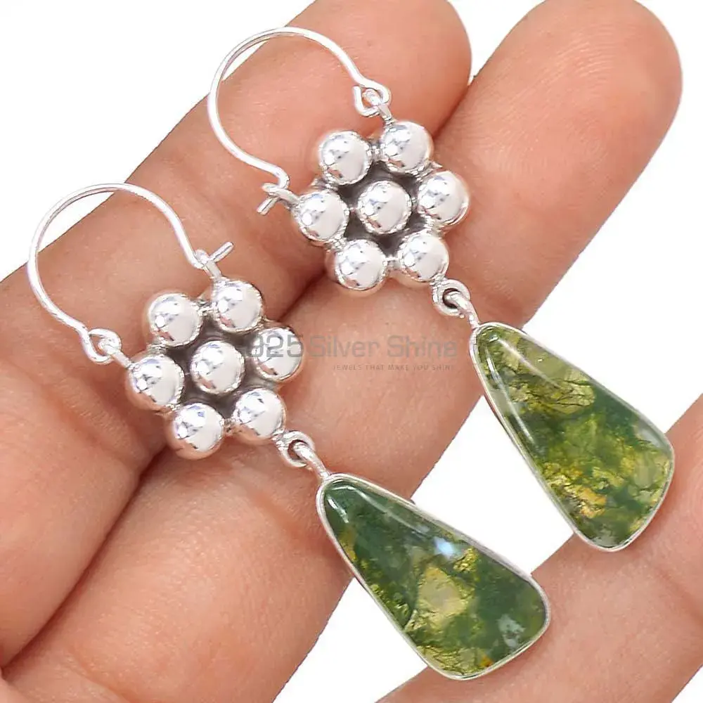 Moss Agate Gemstone Earrings Wholesaler In 925 Sterling Silver Jewelry 925SE3077_0