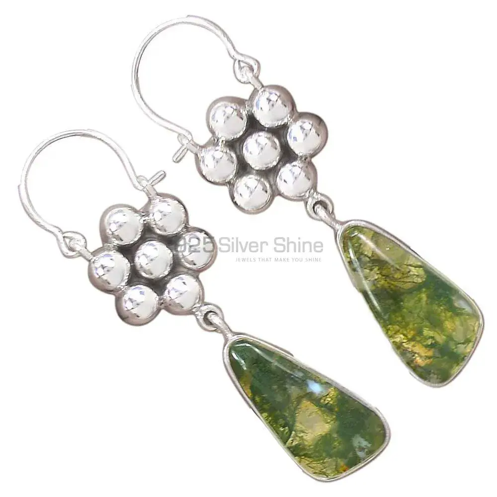Moss Agate Gemstone Earrings Wholesaler In 925 Sterling Silver Jewelry 925SE3077_1