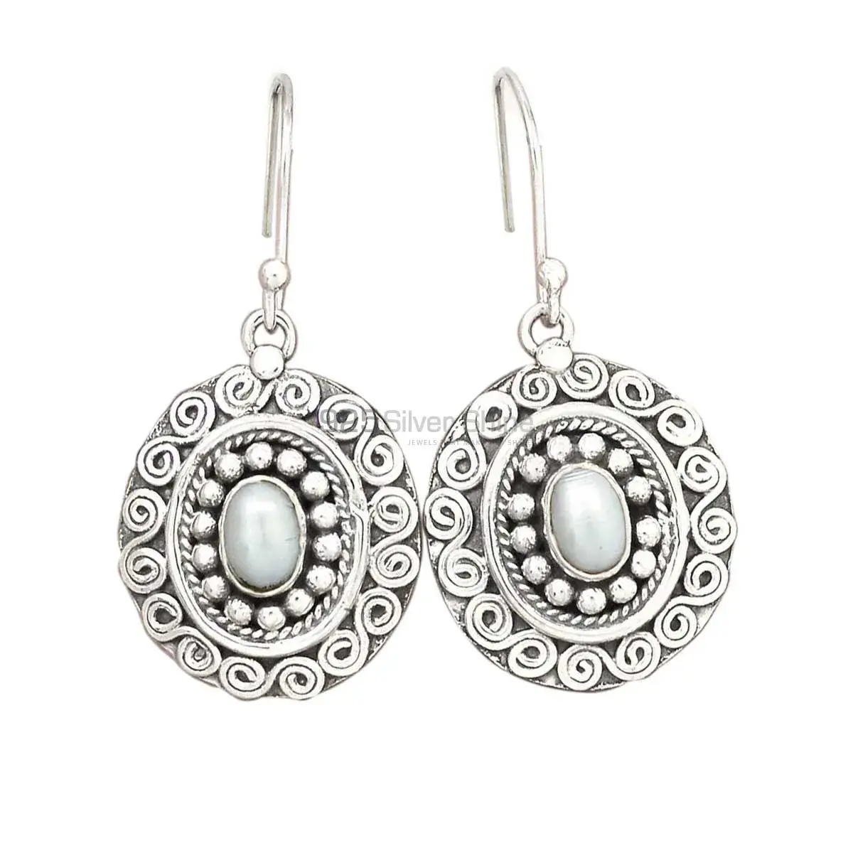 Semi Precious Pearl Gemstone Earrings In Fine 925 Sterling Silver 925SE2980