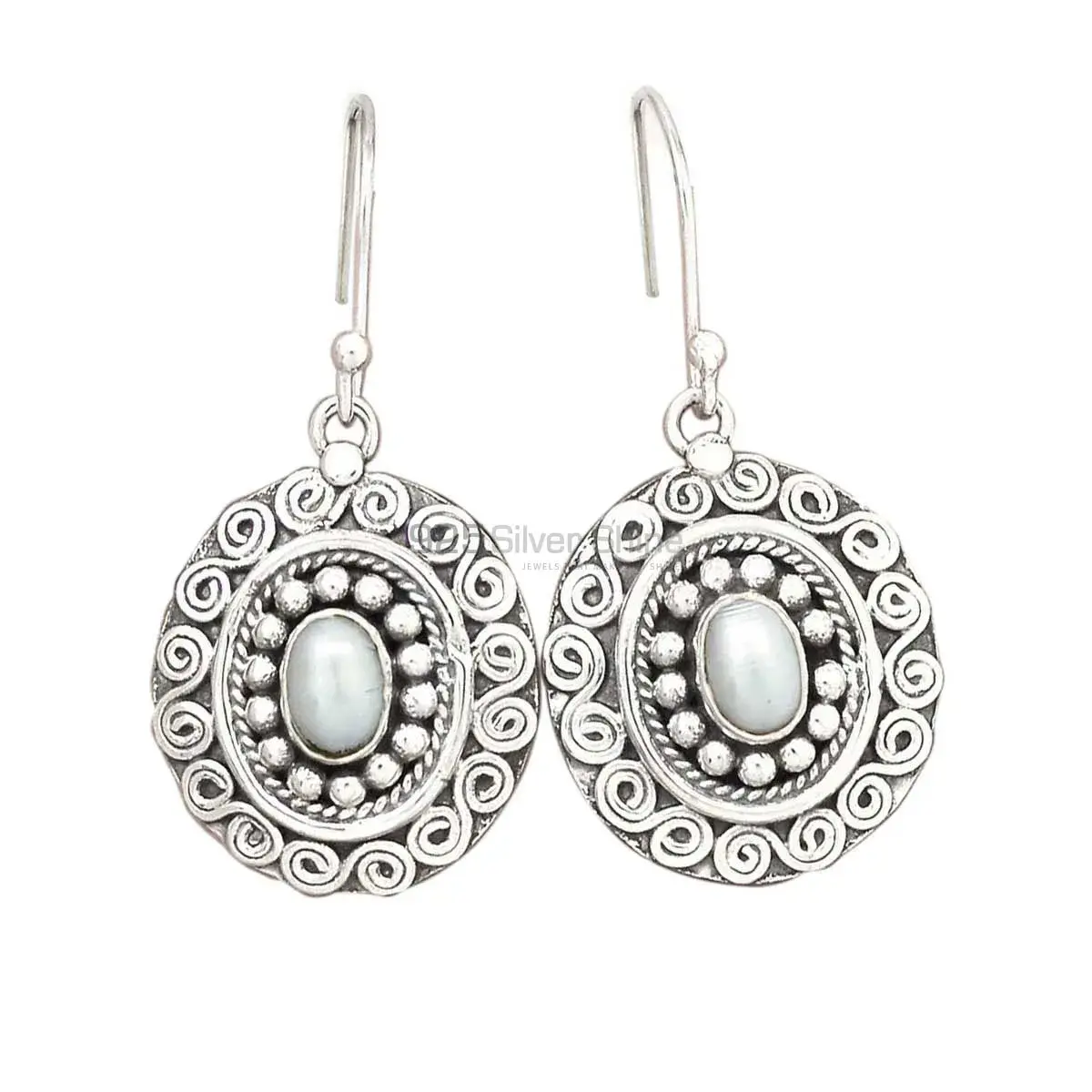 Semi Precious Pearl Gemstone Earrings In Fine 925 Sterling Silver 925SE2980_0