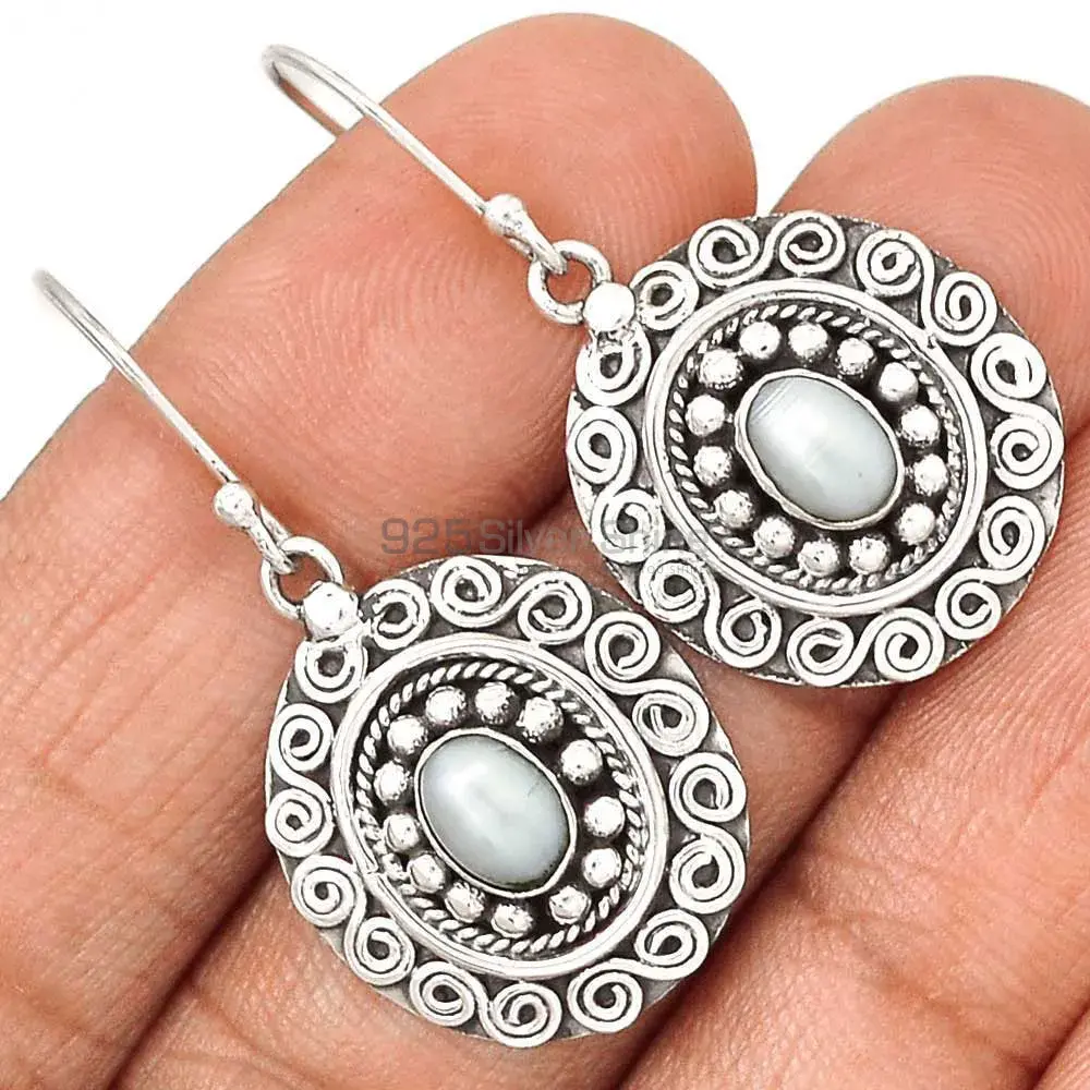 Semi Precious Pearl Gemstone Earrings In Fine 925 Sterling Silver 925SE2980_0