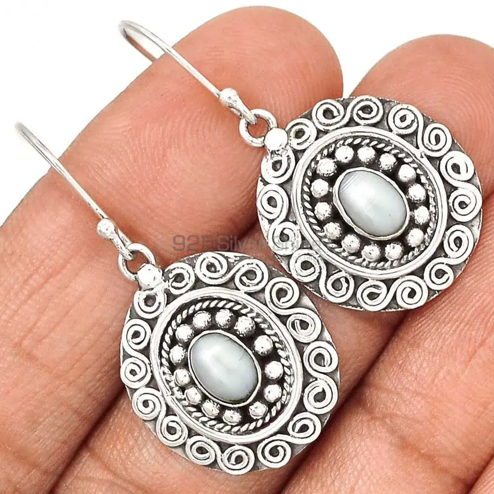 Semi Precious Pearl Gemstone Earrings In Fine 925 Sterling Silver 925SE2980_1