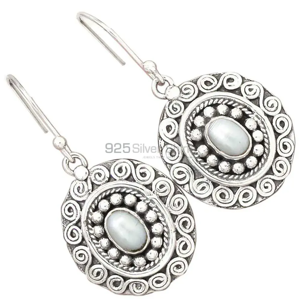 Semi Precious Pearl Gemstone Earrings In Fine 925 Sterling Silver 925SE2980_1