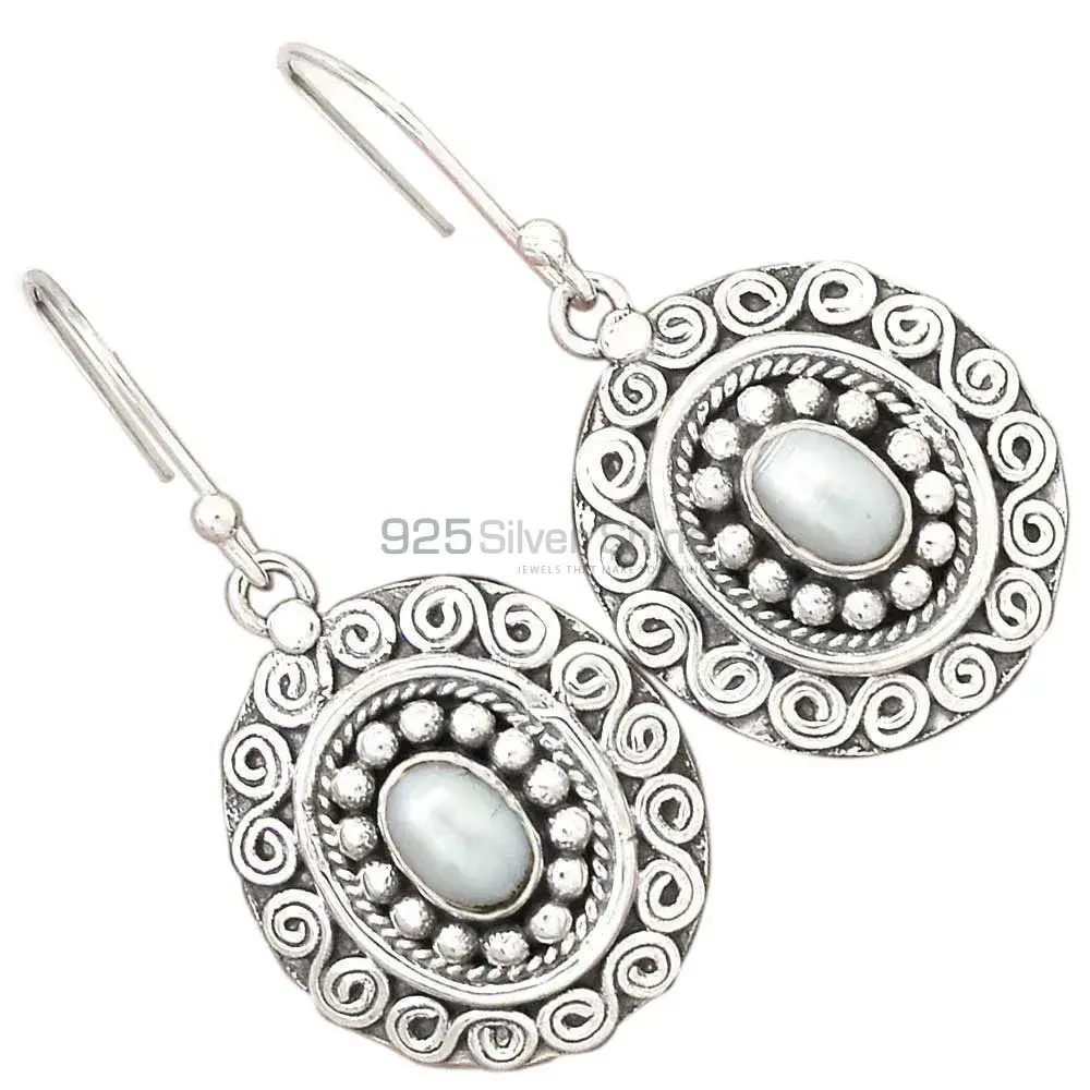 Semi Precious Pearl Gemstone Earrings In Fine 925 Sterling Silver 925SE2980_2