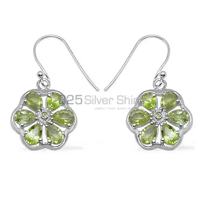 Semi Precious Peridot Gemstone Earrings In 925 Sterling Silver 925SE704