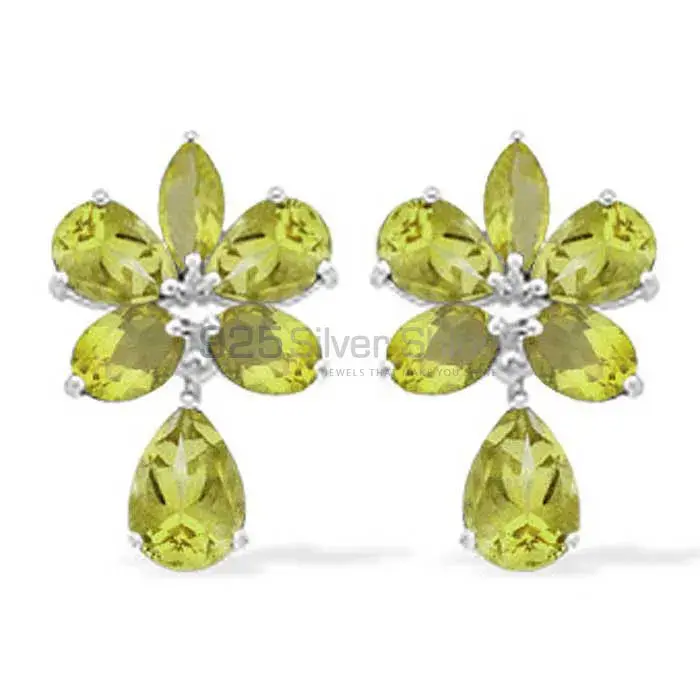 Semi Precious Peridot Gemstone Earrings In 925 Sterling Silver 925SE941