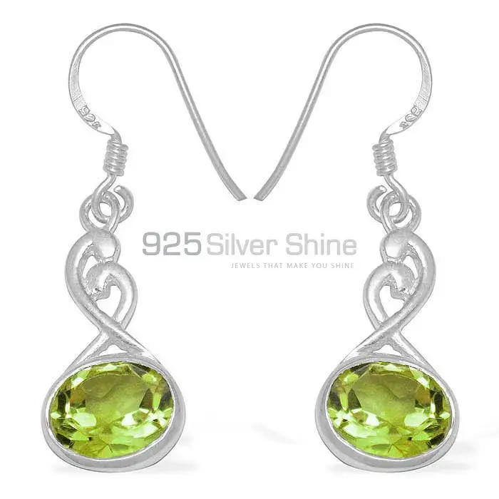 Semi Precious Peridot Gemstone Earrings In Fine 925 Sterling Silver 925SE1105