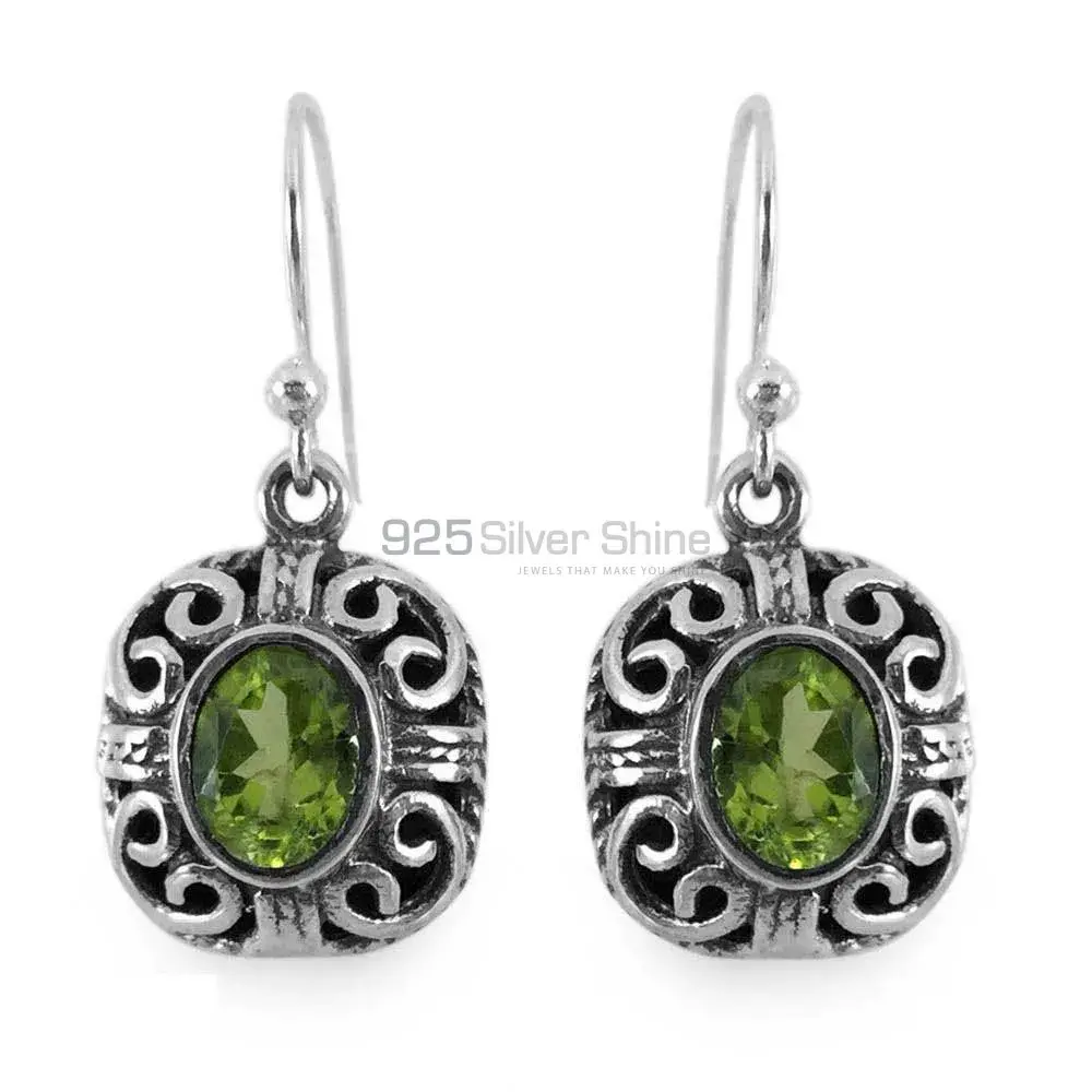 Semi Precious Peridot Gemstone Earrings In Fine 925 Sterling Silver 925SE1333