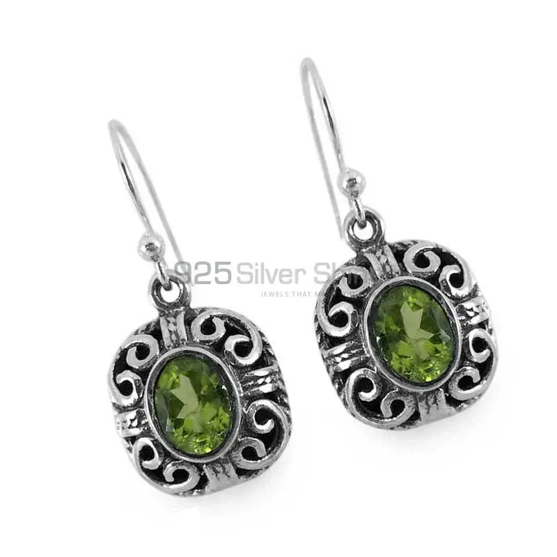 Semi Precious Peridot Gemstone Earrings In Fine 925 Sterling Silver 925SE1333_1