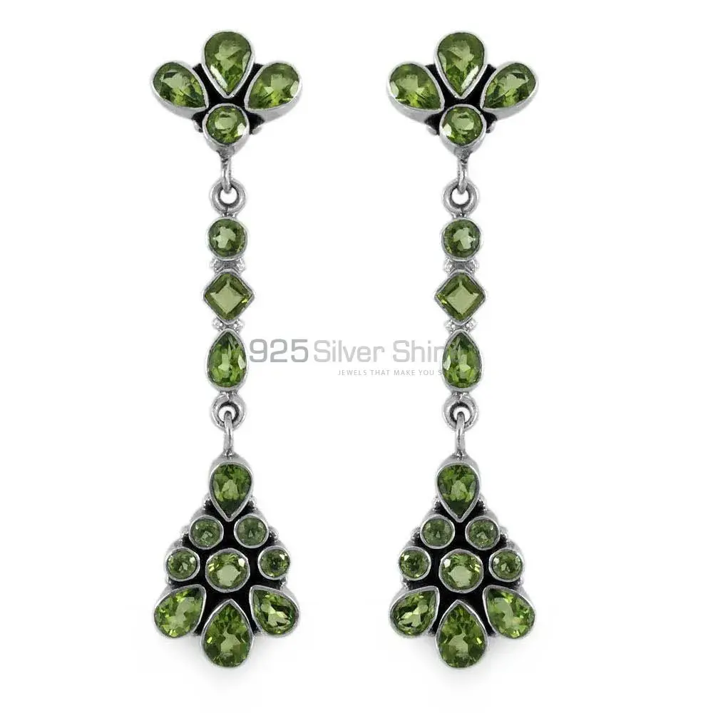 Semi Precious Peridot Gemstone Earrings In Solid 925 Silver 925SE1330