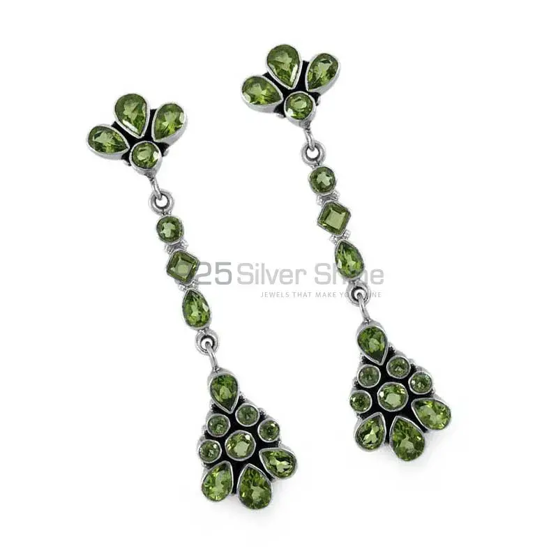 Semi Precious Peridot Gemstone Earrings In Solid 925 Silver 925SE1330_0