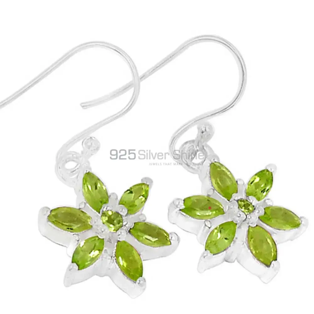 Semi Precious Peridot Gemstone Earrings In 925 Sterling Silver Jewelry 925SE500