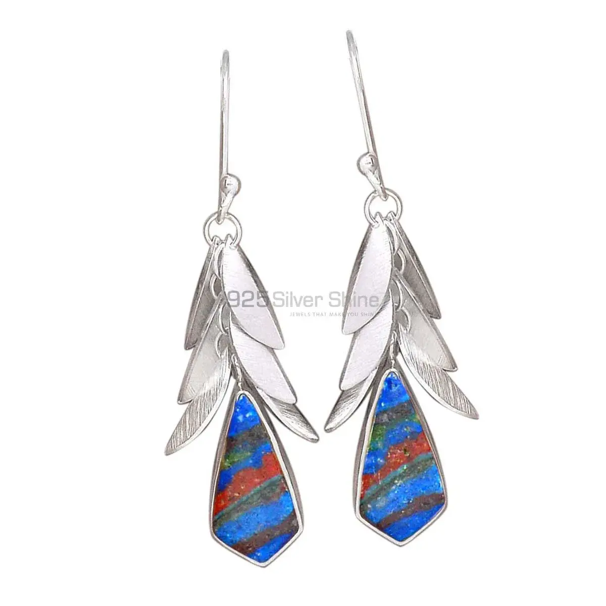 Semi Precious Rainbow Calsilica Gemstone Earrings In 925 Sterling Silver Jewelry 925SE3001_0
