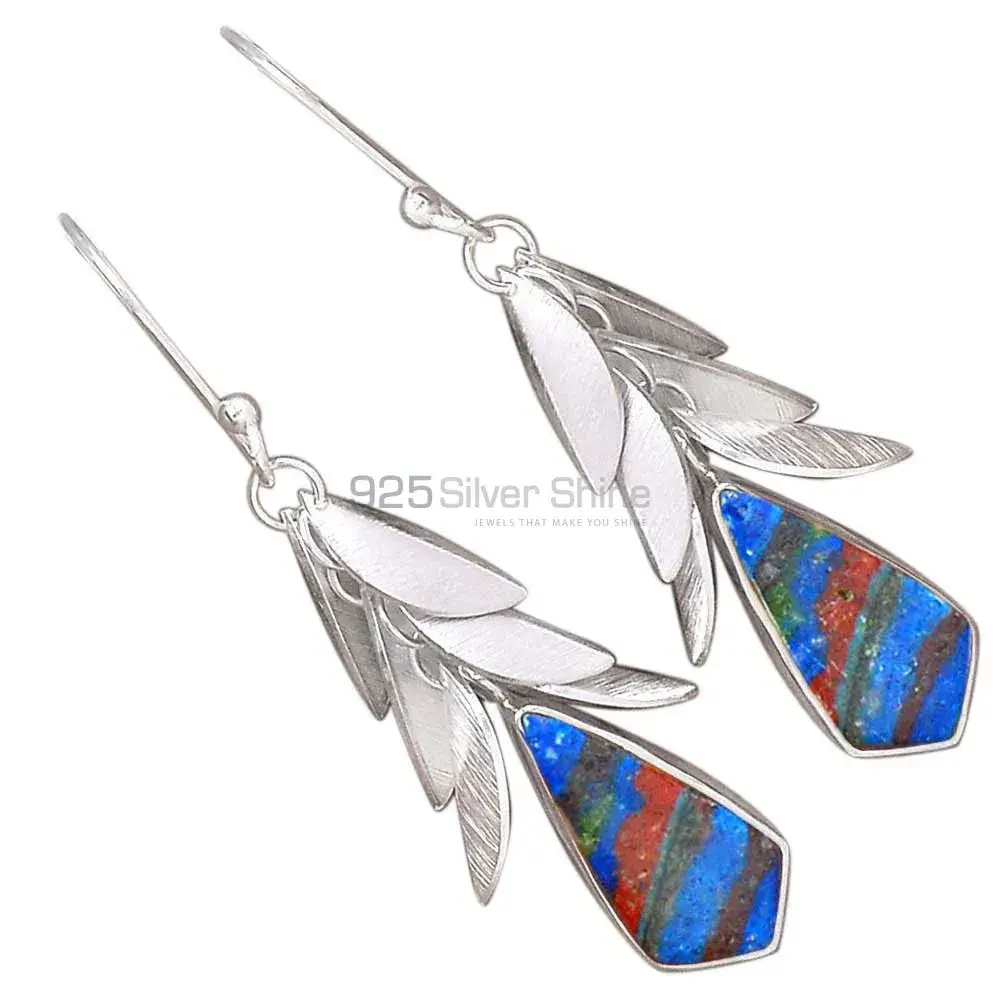 Semi Precious Rainbow Calsilica Gemstone Earrings In 925 Sterling Silver Jewelry 925SE3001_1