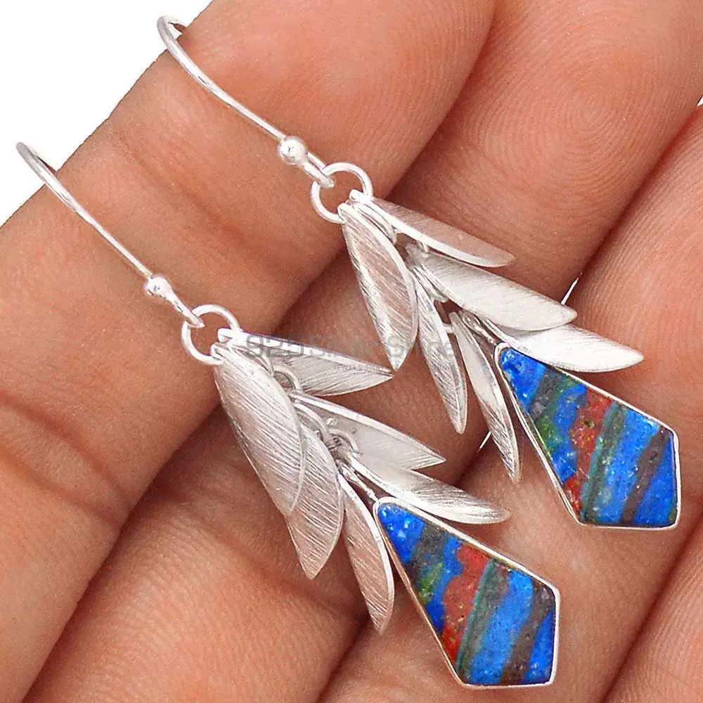Semi Precious Rainbow Calsilica Gemstone Earrings Suppliers In 925 Sterling Silver Jewelry 925SE3001_1