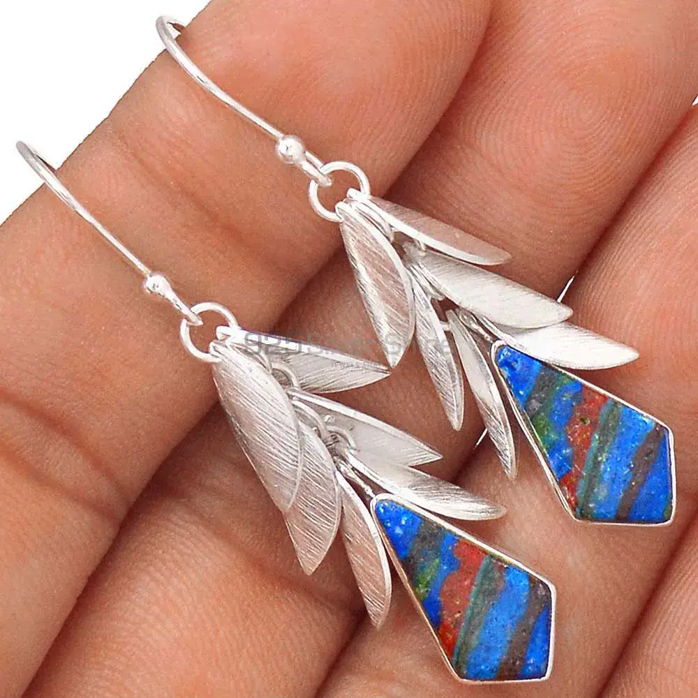 Semi Precious Rainbow Calsilica Gemstone Earrings In 925 Sterling Silver Jewelry 925SE3001_2
