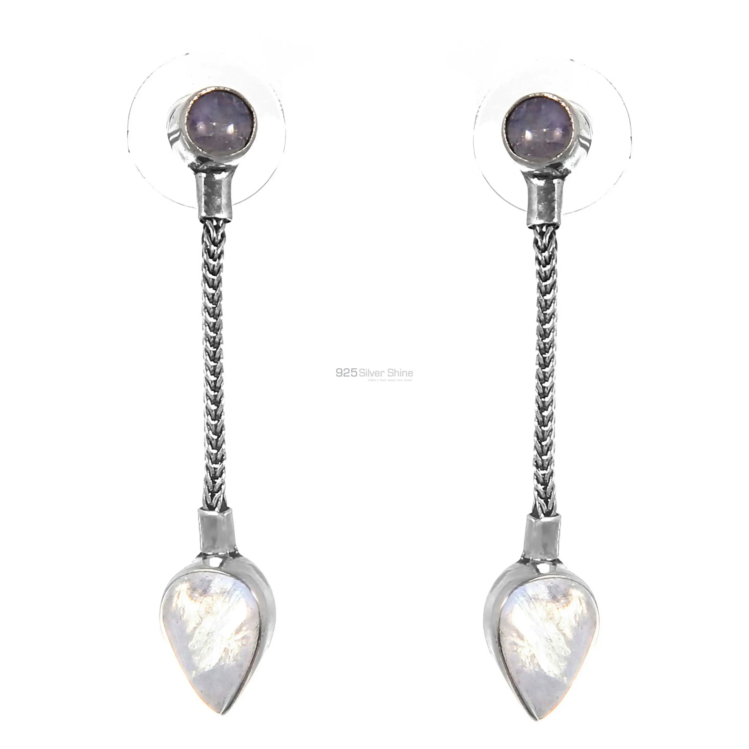 Semi Precious Rainbow moonstone Earrings Exporters In 925 Sterling Silver Jewelry 925SE260