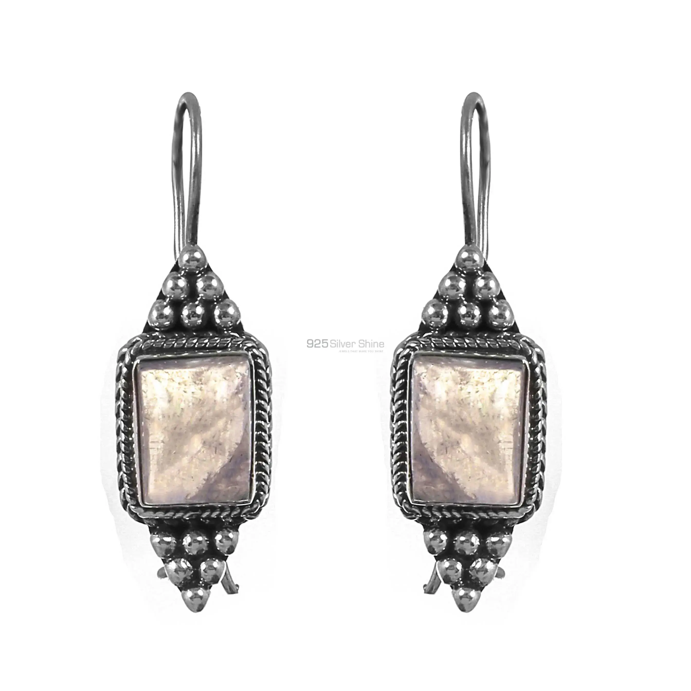 Semi Precious Rainbow Moonstone Earrings In Fine 925 Sterling Silver 925SE236_1