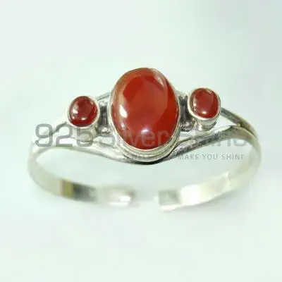 Semi Precious Red Onyx Gemstone Cuff Bangle Or Bracelets with 925 Sterling Silver 925SSB301
