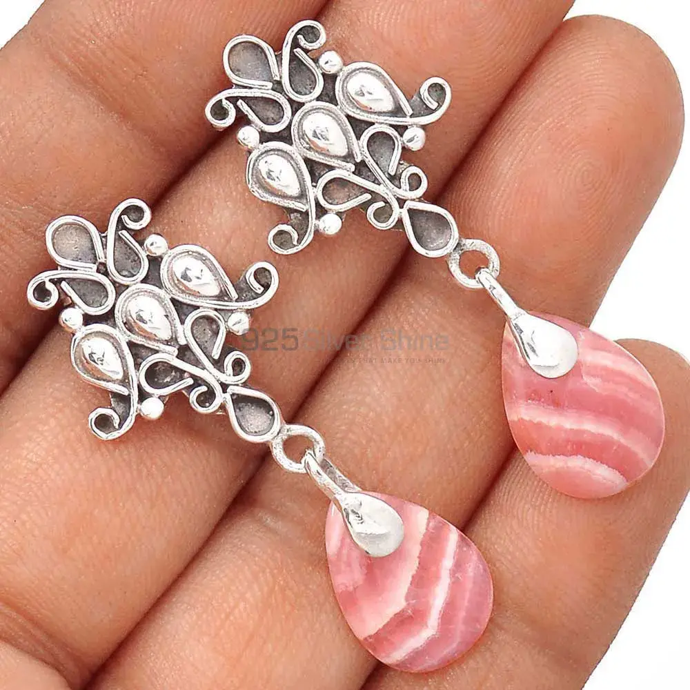 Semi Precious Rhodochrosite Gemstone Earrings In 925 Sterling Silver Jewelry 925SE2057_1