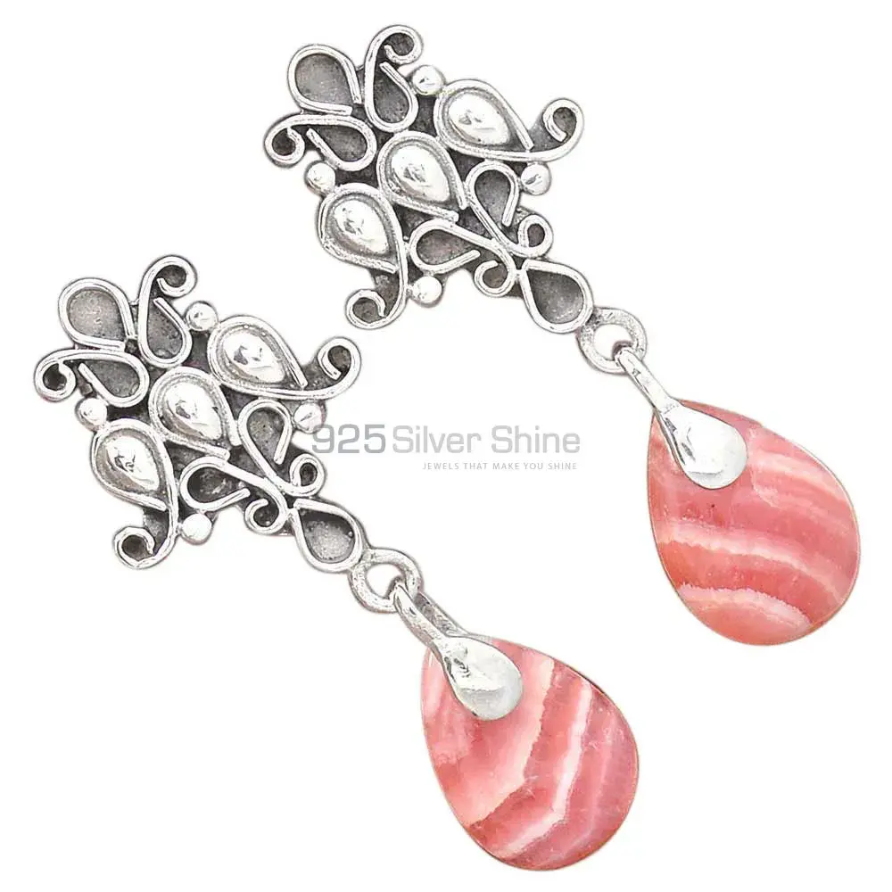 Semi Precious Rhodochrosite Gemstone Earrings Manufacturer In 925 Sterling Silver Jewelry 925SE2057_1