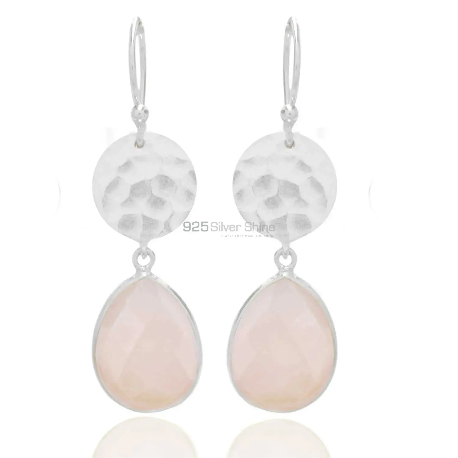Semi Precious Rose Quartz Gemstone Earrings In 925 Sterling Silver 925SE1844_0