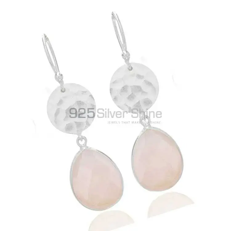 Semi Precious Rose Quartz Gemstone Earrings In 925 Sterling Silver 925SE1844_0