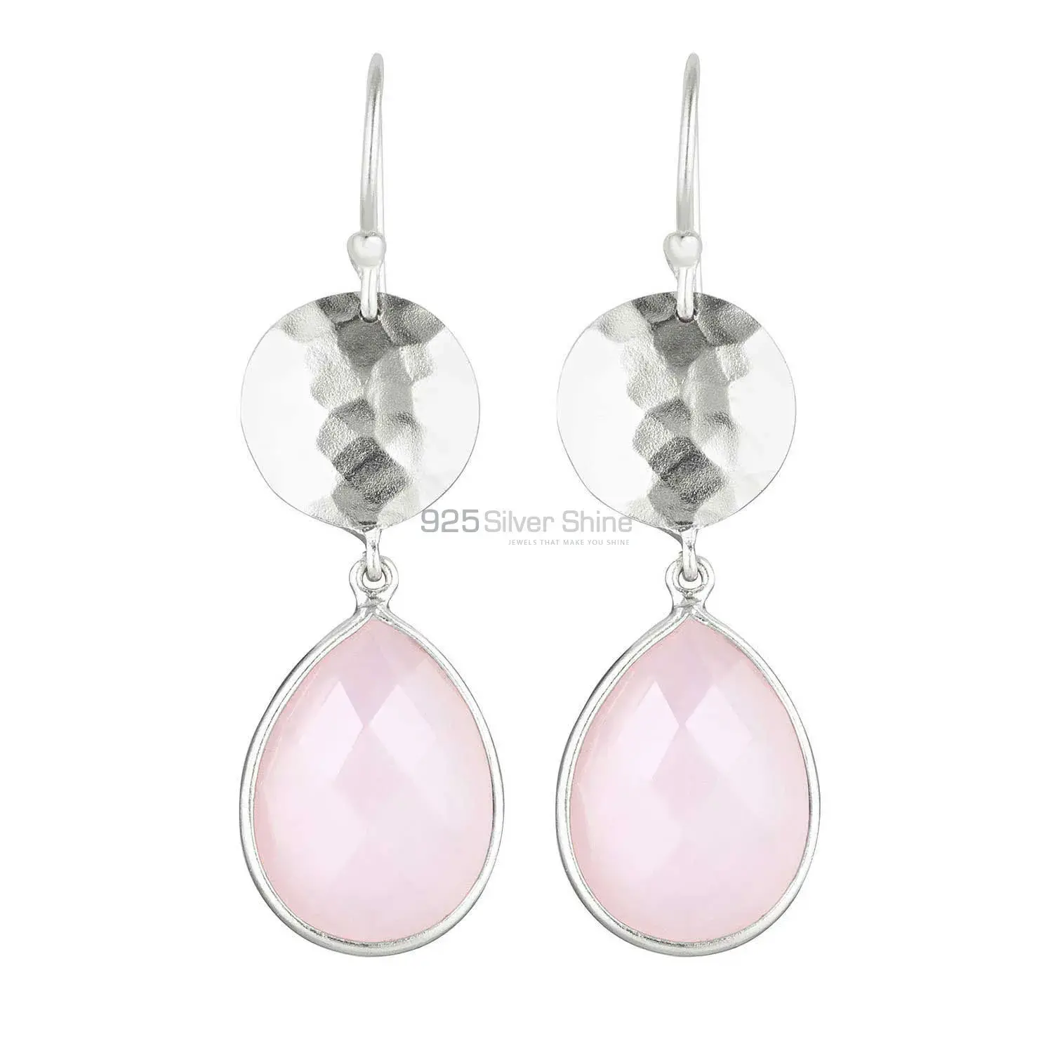 Semi Precious Rose Quartz Gemstone Earrings In Solid 925 Silver 925SE1847