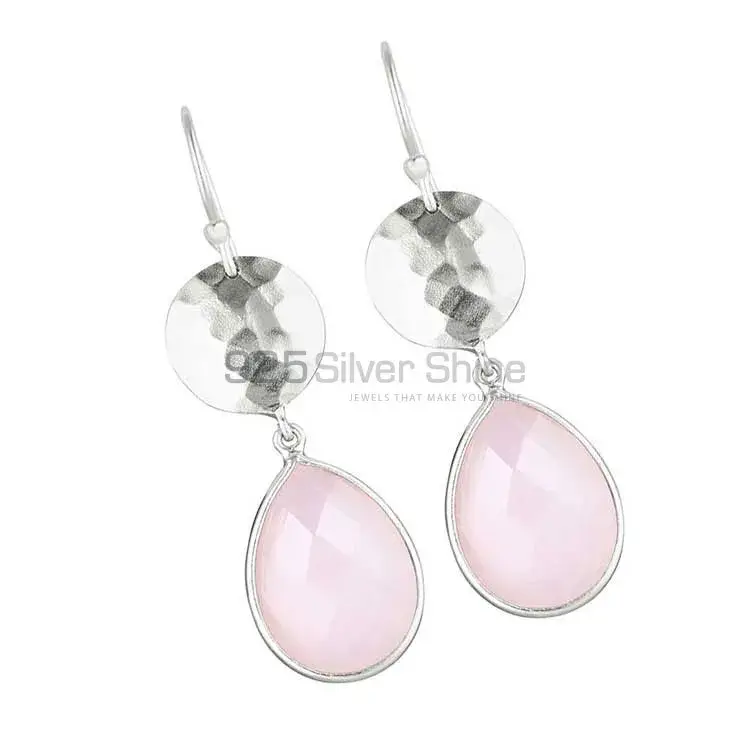 Semi Precious Rose Quartz Gemstone Earrings In Solid 925 Silver 925SE1847_0