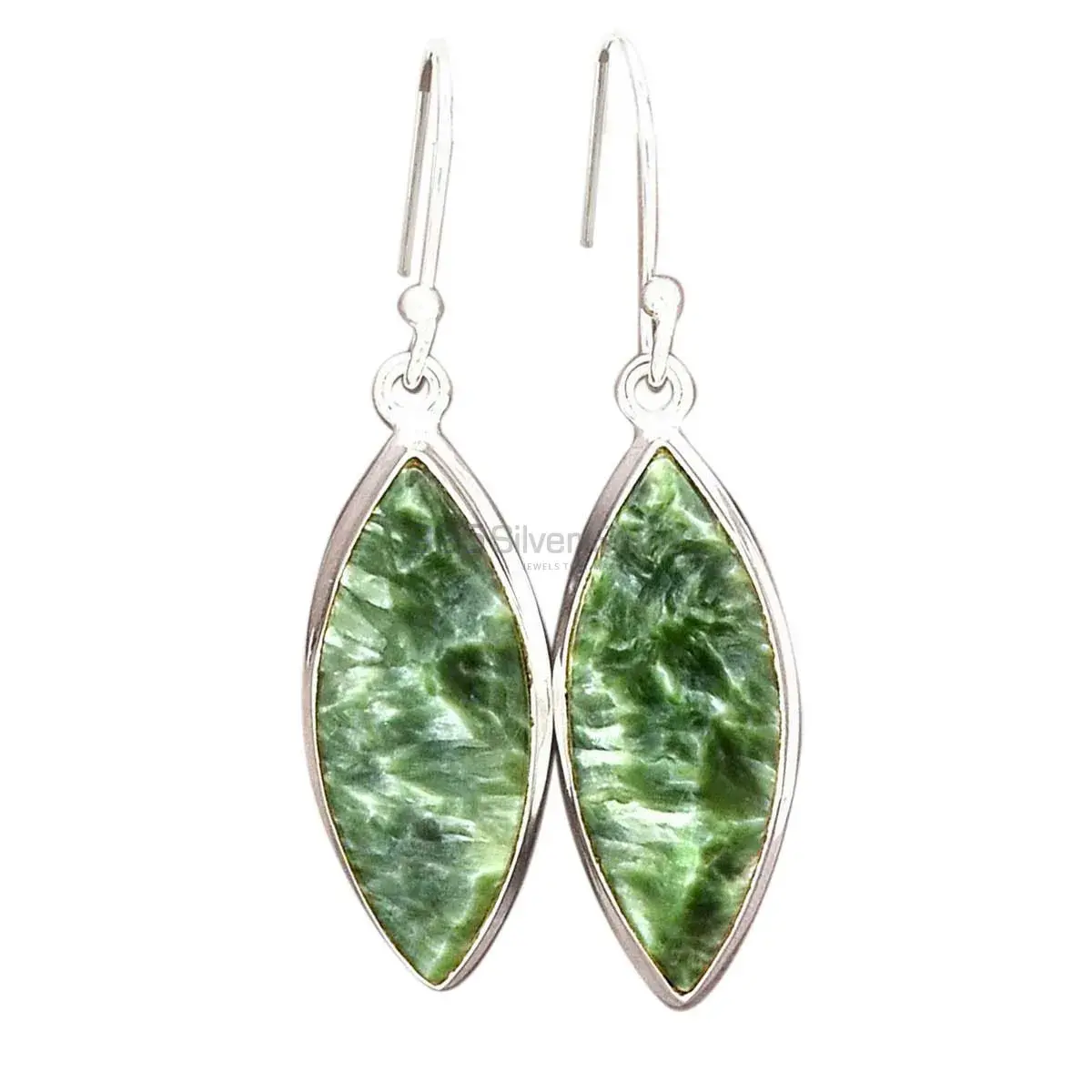 Semi Precious Seraphinite Gemstone Earrings In 925 Sterling Silver 925SE2577