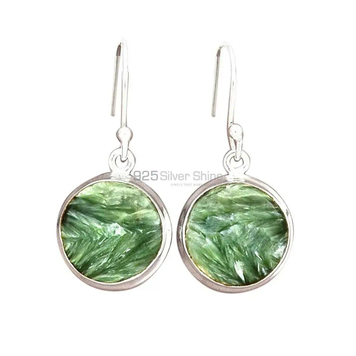 Semi Precious Seraphinite Gemstone Earrings In 925 Sterling Silver 925SE2577_1